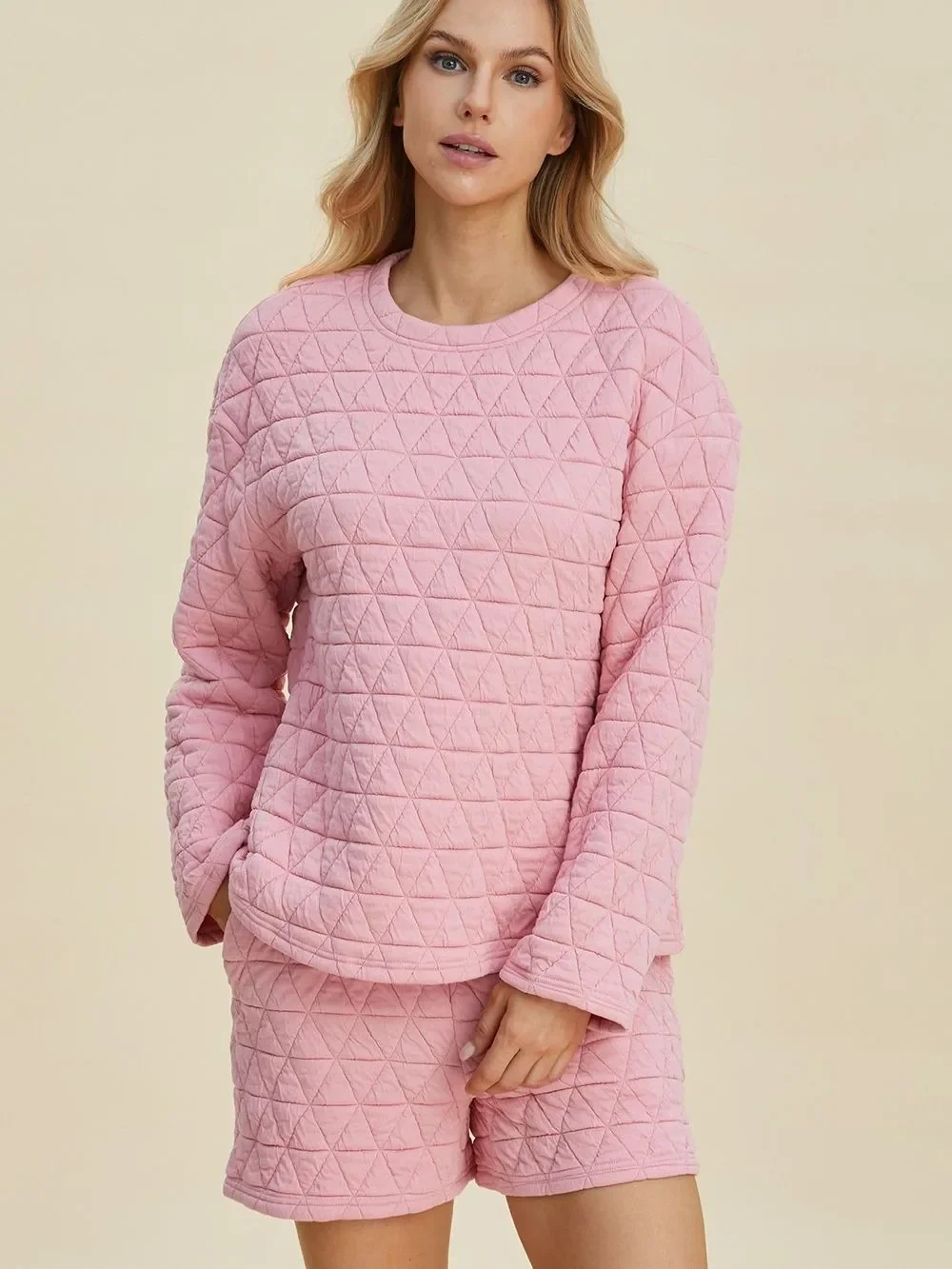 Quilted Pink Lounge Short Set - Women's Matching Sets Sz 2X [16/18]